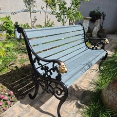 Garden Bench fully Lion Design restored seat outside outdoor garden sitting cast iron treated timber decorations, furniture patio  decking, great present ignore flowers pots plants, garden statue chair  swing patio table heater bbq hammock sun outdoor liv