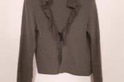 Wax Antwerp Vintage Khaki Grey Ruffle Edge Long Sleeve Cardigan Bolero 100% Wool Knit Top Size L