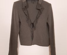 Antwerp Khaki Grey Ruffle Edge Long Sleeve Cardigan Bolero 100% Wool Knit Top Size L