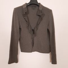 Antwerp Khaki Grey Ruffle Edge Long Sleeve Cardigan Bolero 100% Wool Knit Top Size L