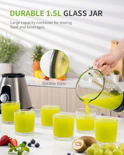 1200W Blender Smoothie Maker 2 in 1 Smoothie Blender with 1.5L Glass Jug & 650ML Travel Cup, 3 Speed Jug Blender, Professional Blenders for Smoothies, Shakes, Frozen Drinks, Ice, Sauces, Silver
