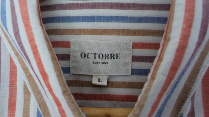Octobre Editions Mens Large Striped Linen Blend Shirt
