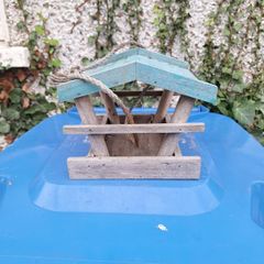 Lovely rustic wooden hanging bird feeder, with open sides