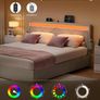 Double Bed Frame LED Metal Bed, 4 Drawers, Charging Station, Adjustable Padded Headboard Beige Image 4