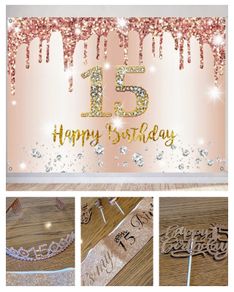 Rose Gold 15th Party Decorations set and Backdrop Banner