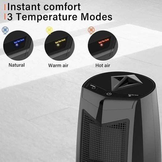 800W Energy Efficient Electric Heater with 3 Modes, 70 Degree Oscillation Fan Heater with Overheat Tip Over Protection, Low Energy Ceramic Plug in Heater, Portable Heater for Home office