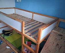 ikea kura kids bed with led lights, storage at end and mattresses