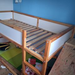 ikea kura kids bed with led lights, storage at end and mattresses