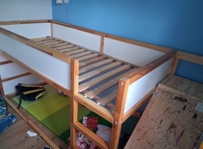 ikea kura kids bed with led lights, storage at end and mattresses