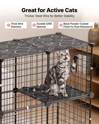 4Tier Cat Cage Playpen 104 x 36 x 140cm Indoor Metal Wire Enclosure with Litter Tray, DIY Cat Kennel for 1-2 Cats, Kittens & Small Pets, Black