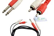 2m 2 RCA Male to Dual 1/4" 6.35mm Male Mono Audio AUX Extension Charging Cable