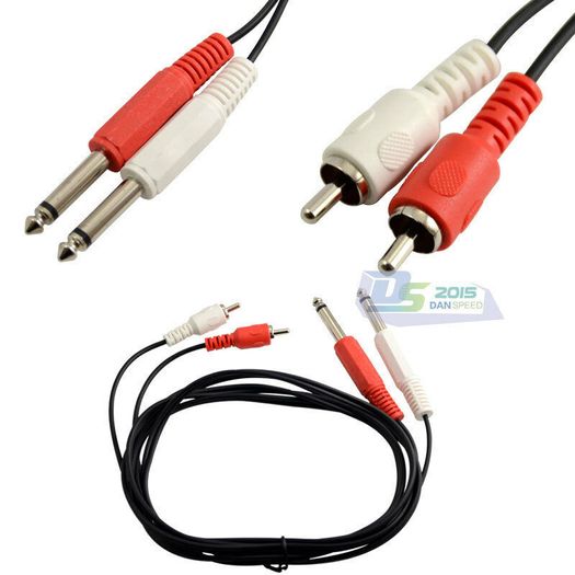 2m 2 RCA Male to Dual 1/4" 6.35mm Male Mono Audio AUX Extension Charging Cable
