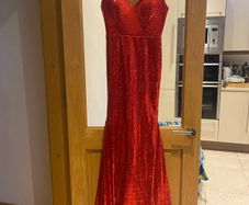 Red sequins debs fishtail body con dress new without tags