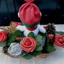 Christmas basket with teddy bear and artificial flowers Image 2