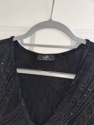 Wallis Women's Sparkly Black Cold Shoulder Top - Size small