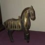 Vintage Hand Carved Wood and Brass Armor Horse Statue Image 2