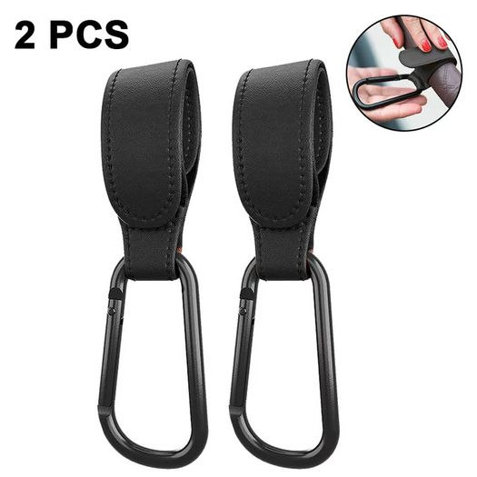 2Pcs PU Leather Stroller Hooks Rotate 360 Degrees Multifunctional Leather Hooks for Bags Stroller Accessories Christmas Gift
