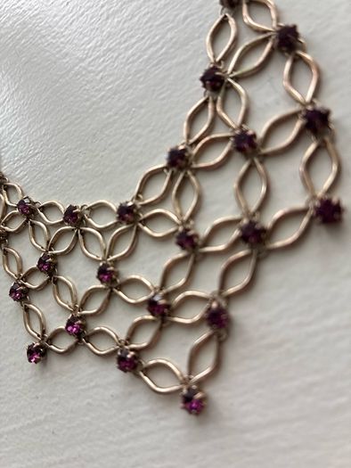 Vintage Art Deco Amethyst Purple Rhinestone Lattice Bib Necklace