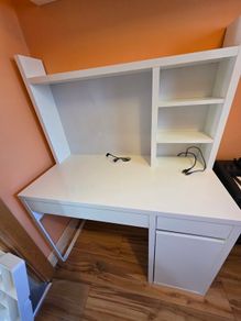 IKEA MICKE White Desk with Shelving Unit, Whiteboard & Storage - Excellent Condition
