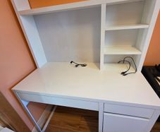 IKEA MICKE White Desk with Shelving Unit, Whiteboard & Storage - Excellent Condition