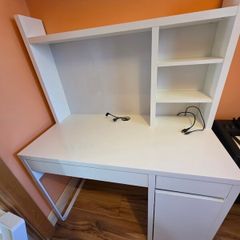 IKEA MICKE White Desk with Shelving Unit, Whiteboard & Storage - Excellent Condition