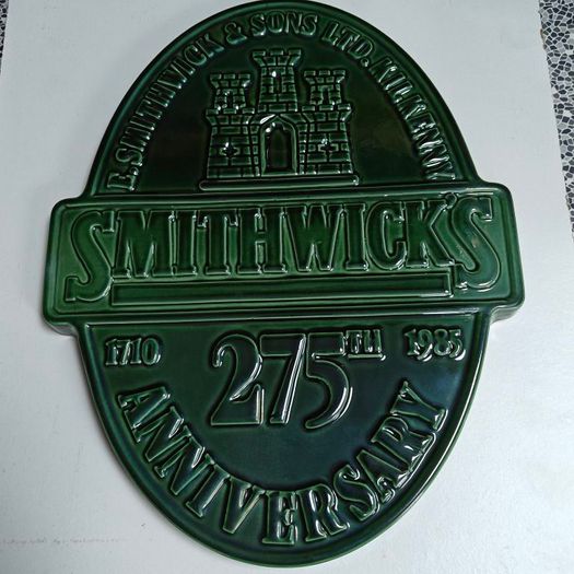 Vintage Smithwick's 275th Anniversary Green Ceramic Plaque produced in 1985. I