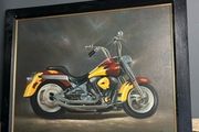 Harley Davidson Fatboy, Oil on Canvas, Framed