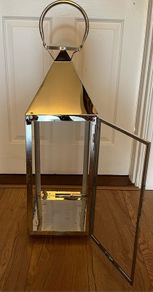 Modern Stainless Steel chrome large Candle Lantern with Handle for Home Decor 71cm H x 23cm W x 24cm D
