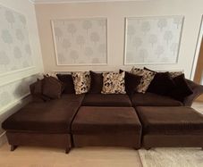 Large Modular Corner Sofa / U-Shaped Sofa with Footstool in Chocolate Brown