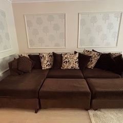 Large Modular Corner Sofa / U-Shaped Sofa with Footstool in Chocolate Brown
