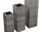 Garden Raised Beds 3 pcs Poly Rattan Grey