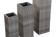 Garden Raised Beds 3 pcs Poly Rattan Grey
