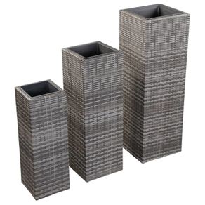 Garden Raised Beds 3 pcs Poly Rattan Grey