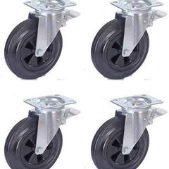 200mm Heavy Duty Castor Wheels Swivel Brake Rubber Set