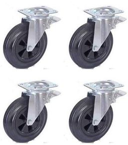 200mm Heavy Duty Castor Wheels Swivel Brake Rubber Set