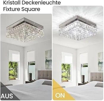 10.6" Modern Crystal Chandeliers Square Ceiling Light Led Ceiling Lights Mini Bedroom Fixture 30W for Kitchen Hallway Dining Room (Color Temperature/Brightness Adjustable)