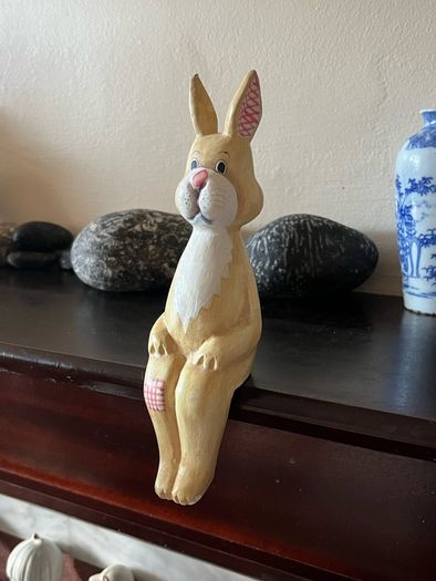 Carved Wooden Rabbit Shelf Sitter