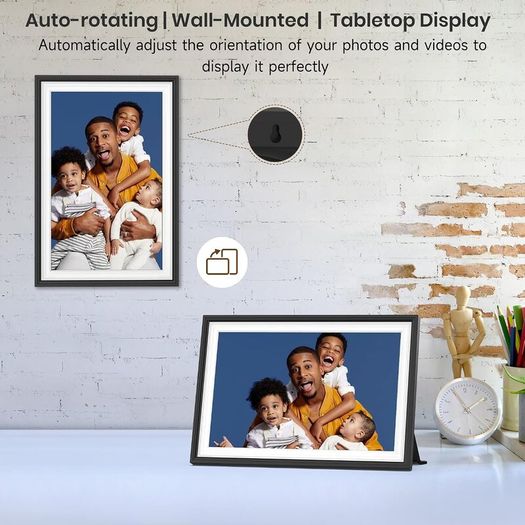WiFi Digital Photo Frame 1280x800 HD IPS Touchscreen, 32GB Storage, Auto-Rotate, Wall-Mountable for Sharing Photos & Videos