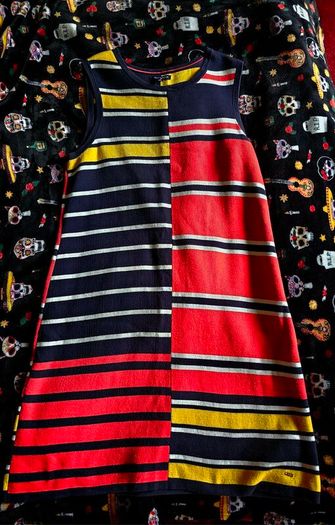 Tommy Hilfiger colorful red Black yellow 4 seasons cotton dress L
