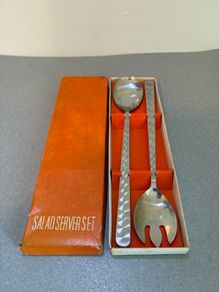 Retro Vintage salad serving spoons stainless steel c1960