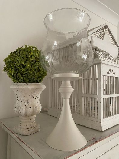 ShabbyChic Set of 2 Extra Large Candle Holders with Ribbed Glass Top