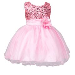 New Girls Sequinned Dress Flower Sash Sleeveless Formal Party Wedding Bridesmaid Sz 12-18mths