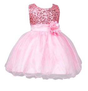 New Girls Sequinned Dress Flower Sash Sleeveless Formal Party Wedding Bridesmaid Sz 12-18mths