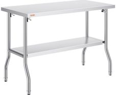 Commercial Worktable Workstation 121.9x61 cm Folding Commercial Prep Table, Heavy-duty Stainless Steel Folding Table with 350.2 kg Load, Kitchen Work Table, Silver Stainless Steel Kitchen Island