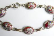 Vintage Glass Millefiori Red Italian Link Bracelet length 8"