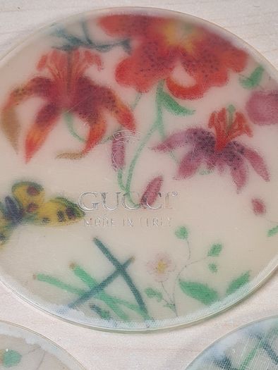 Vintage GUCCI coasters flora and fauna acrylic set of 4 Genuine Rare