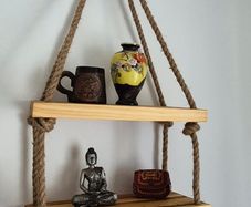 Beautiful Handmade 2-Tier Hanging Rope Shelf