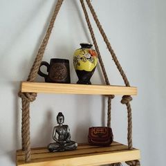 Beautiful Handmade 2-Tier Hanging Rope Shelf