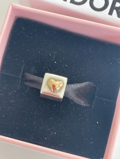 Pandora Two Tone Love Cube Charm with 14k Gold Heart