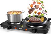 2500W Electric Double Hot Plate with Cast Iron Heating, Dual Plates Hob for Table Top Cooking, Independent Adjustable Temperature Control, Portable Design for Camping Travelling - Gemini
